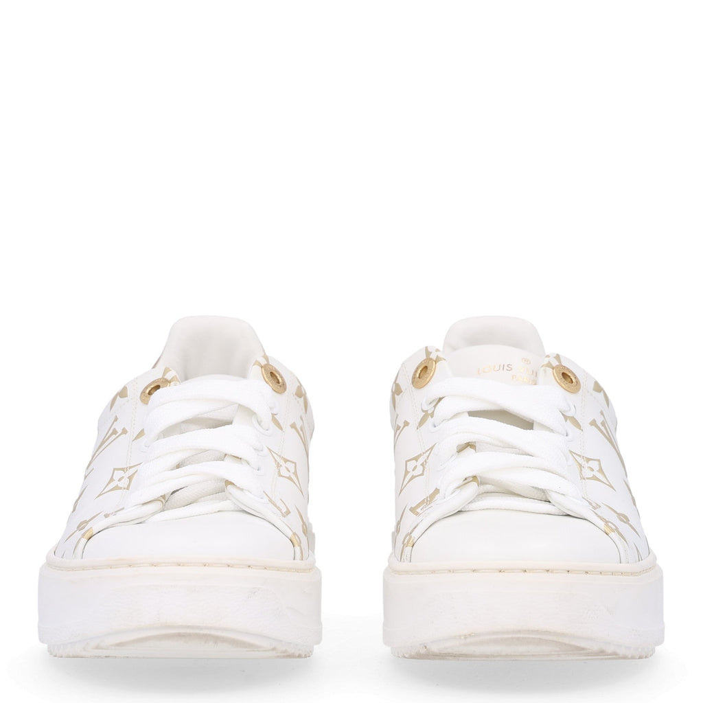 Louis Vuitton Calfskin Women's Monogram Debossed Time Out Sneakers 37 Gold
