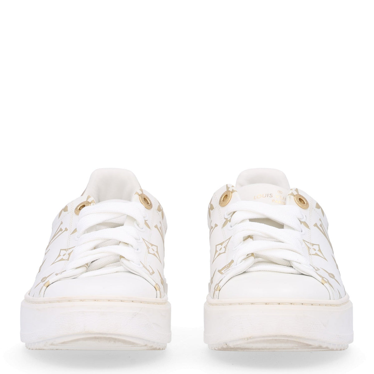 Louis Vuitton Calfskin Women's Monogram Debossed Time Out Sneakers 37 Gold