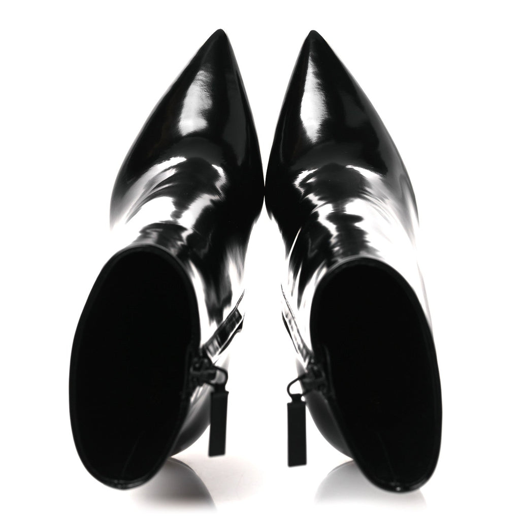 Saint Laurent Glazed Calfskin Women's Opyum Ankle Boots 36 Black