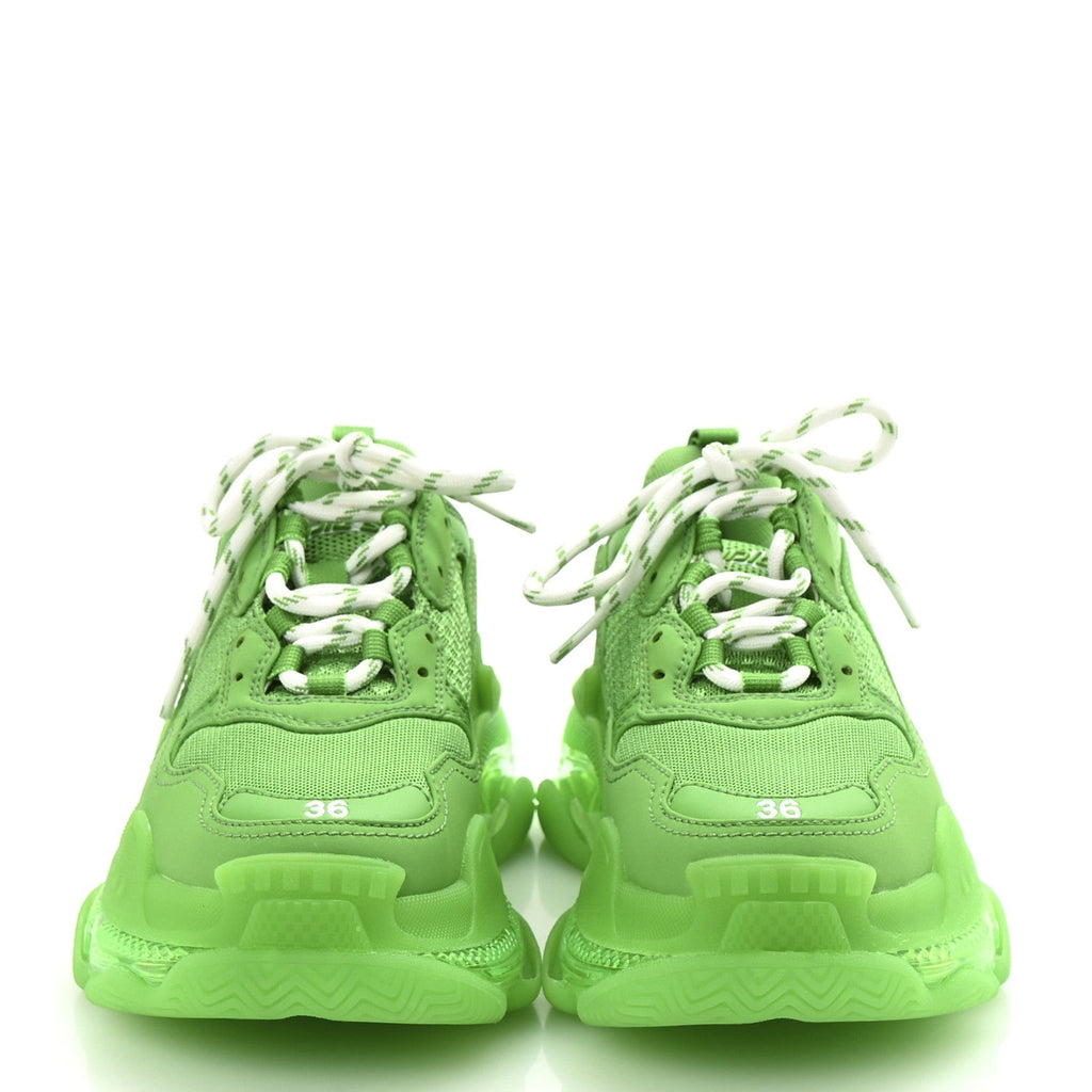 Balenciaga Fabric Mesh Women's Clear Sole Triple S Sneakers 36 Fluo Green