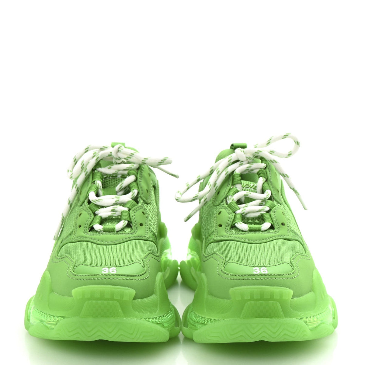 Balenciaga Fabric Mesh Women's Clear Sole Triple S Sneakers 36 Fluo Green