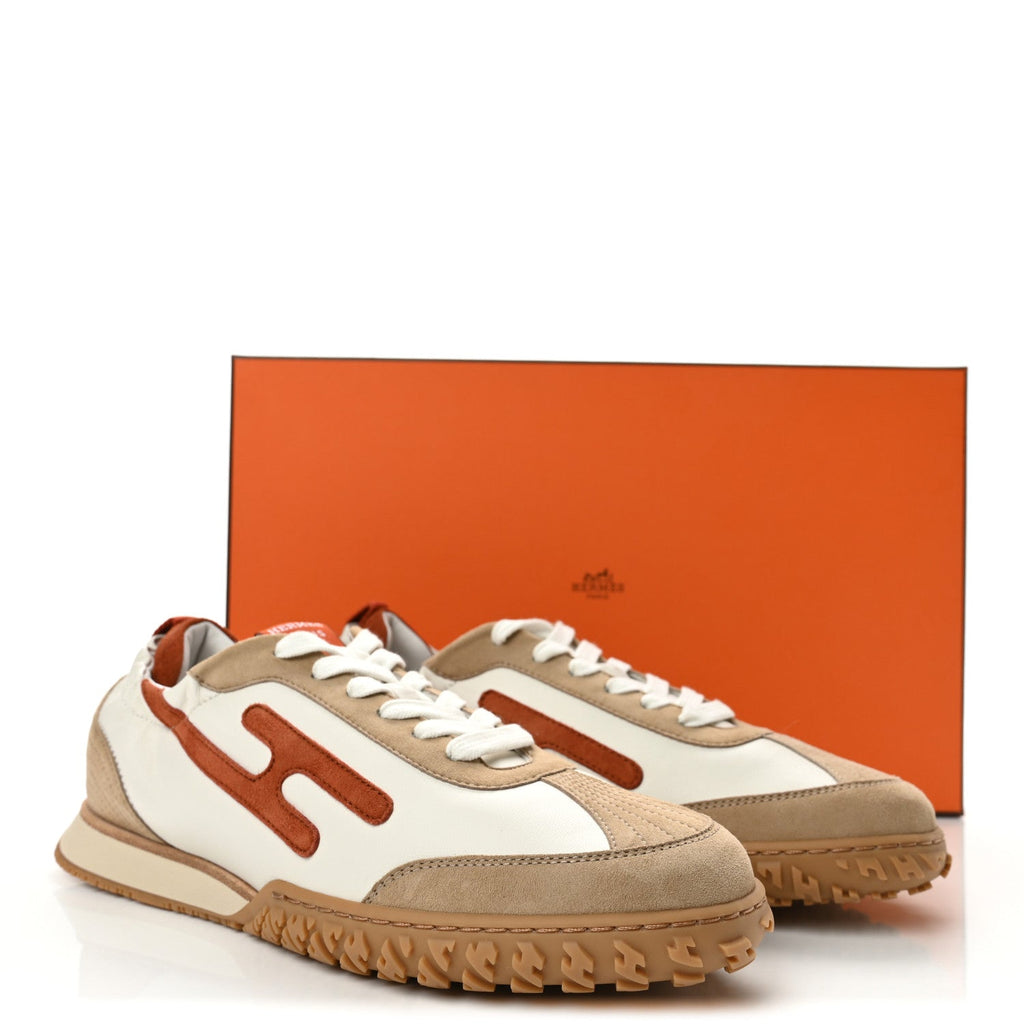 Hermes Nappa Suede Goatskin Women's Jet Sneakers 40 Multicolor Orange Canyon