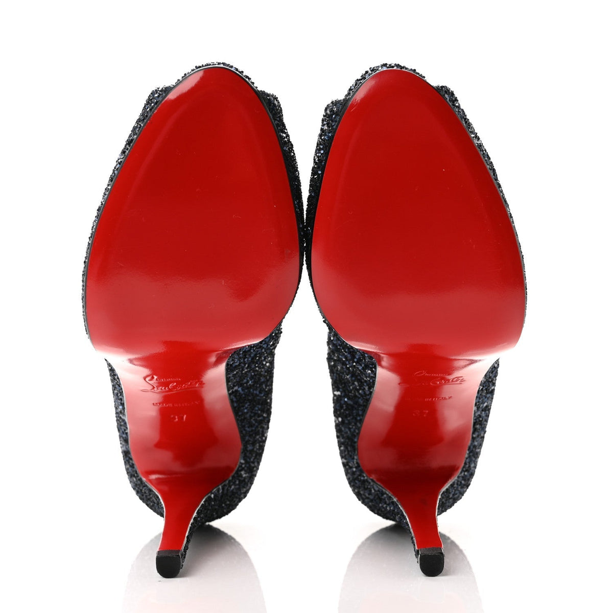 Christian Louboutin Glitter Leather Women's Very Prive 120 Pumps 37 Bleu Marine