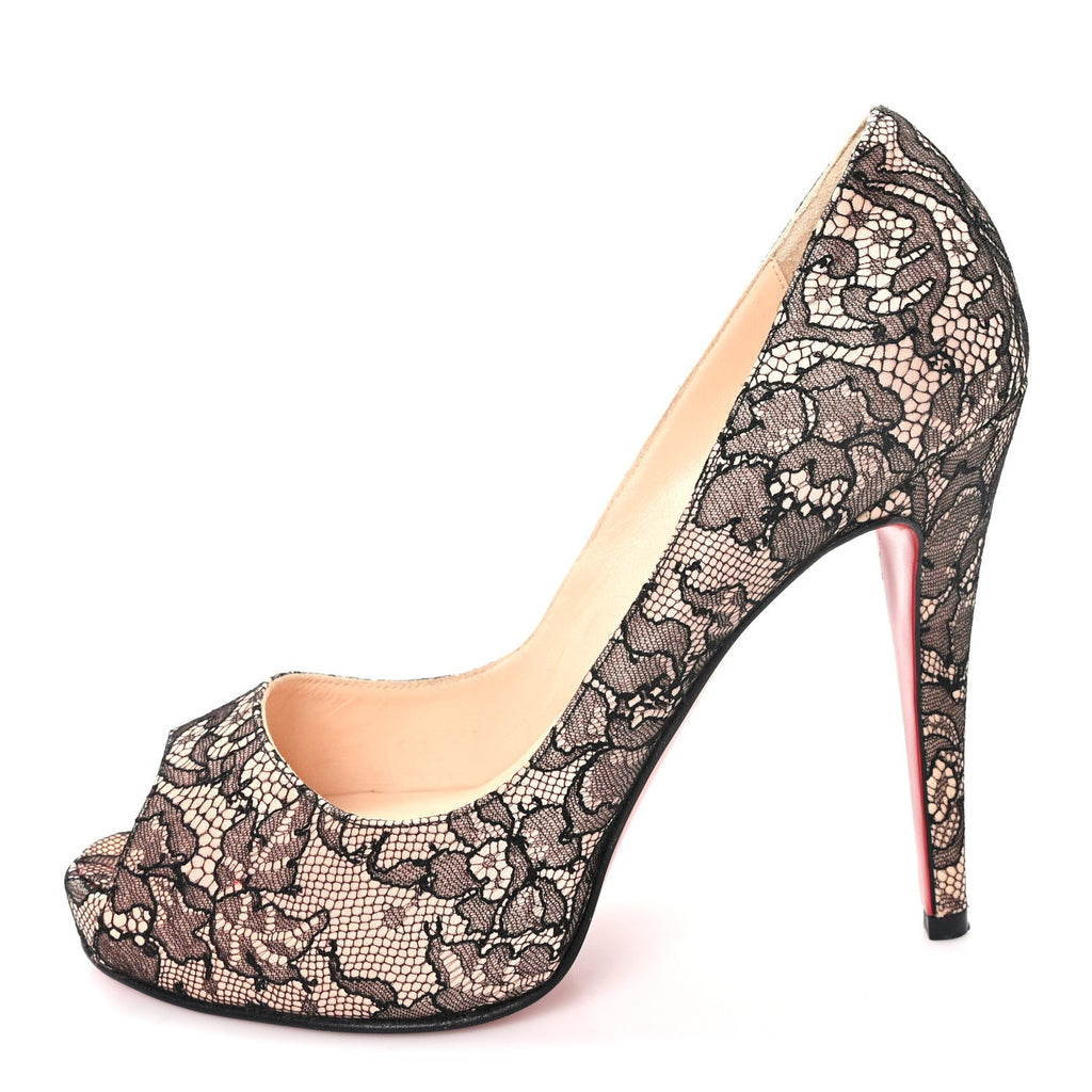 Christian Louboutin Lace Women's New Very Prive 120 Pumps 38 Beige Black