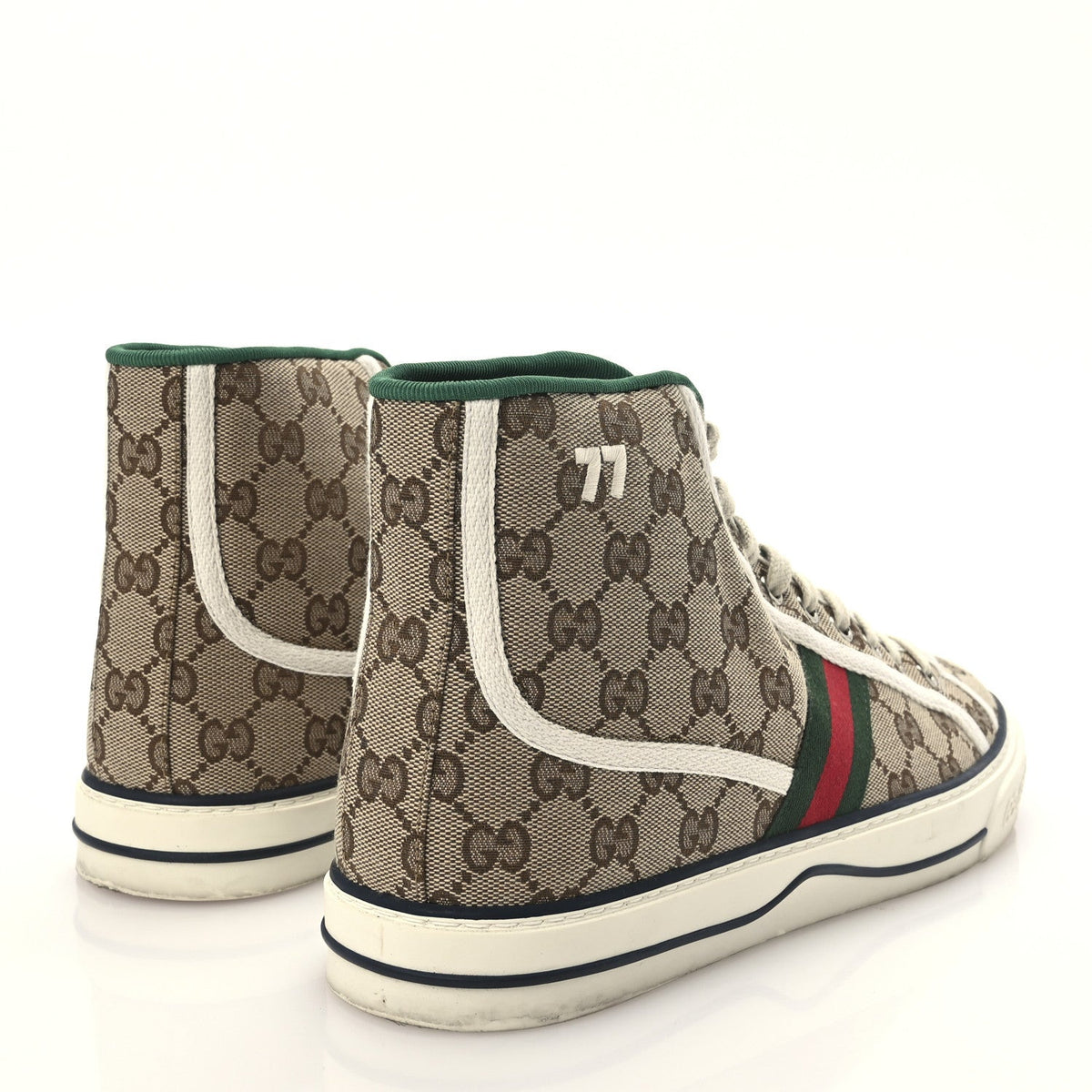 Gucci Fabric Men's GG Monogram Tennis 1977 High Top Sneakers 9 Beige Ebony