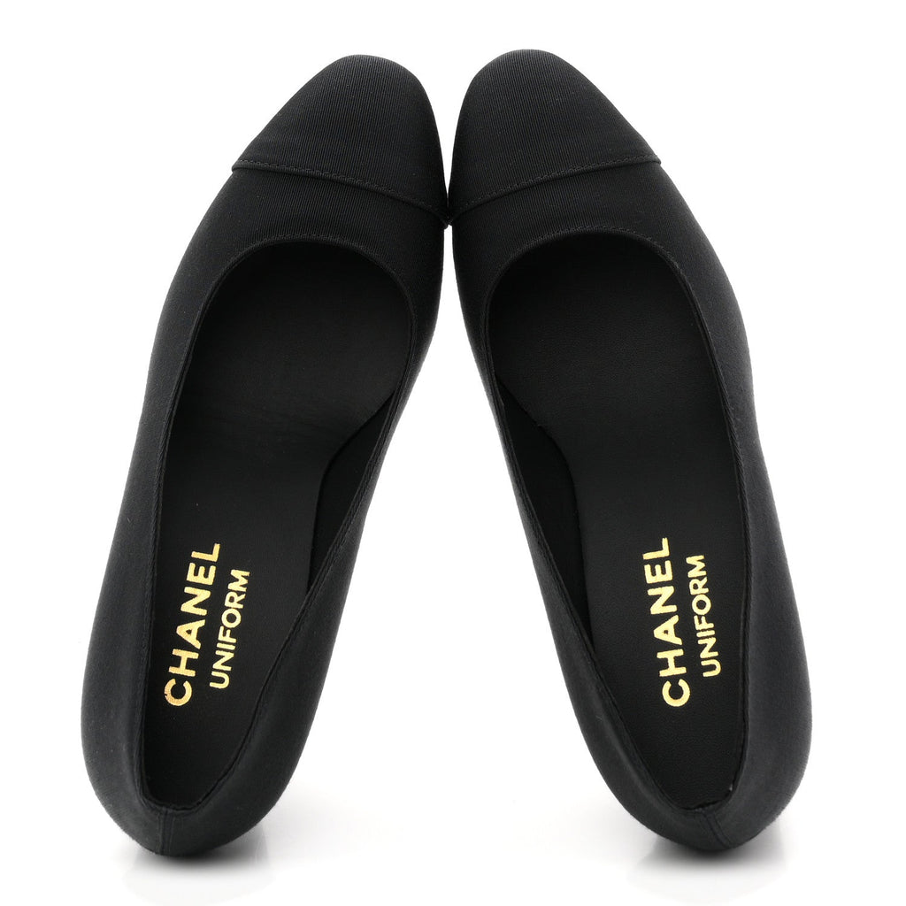 Chanel Grosgrain Women's Cap Toe CC Uniform Pumps 35 Black