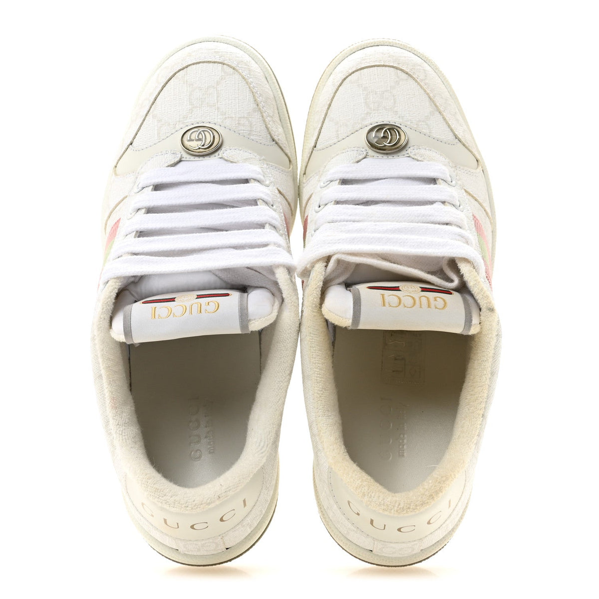 Gucci GG Monogram Canvas Women's Screener Sneakers 35.5 White Grey Pink