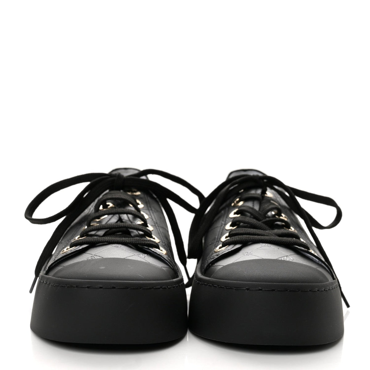 Chanel Lambskin Printed Logo Women's Sneakers 38 Black