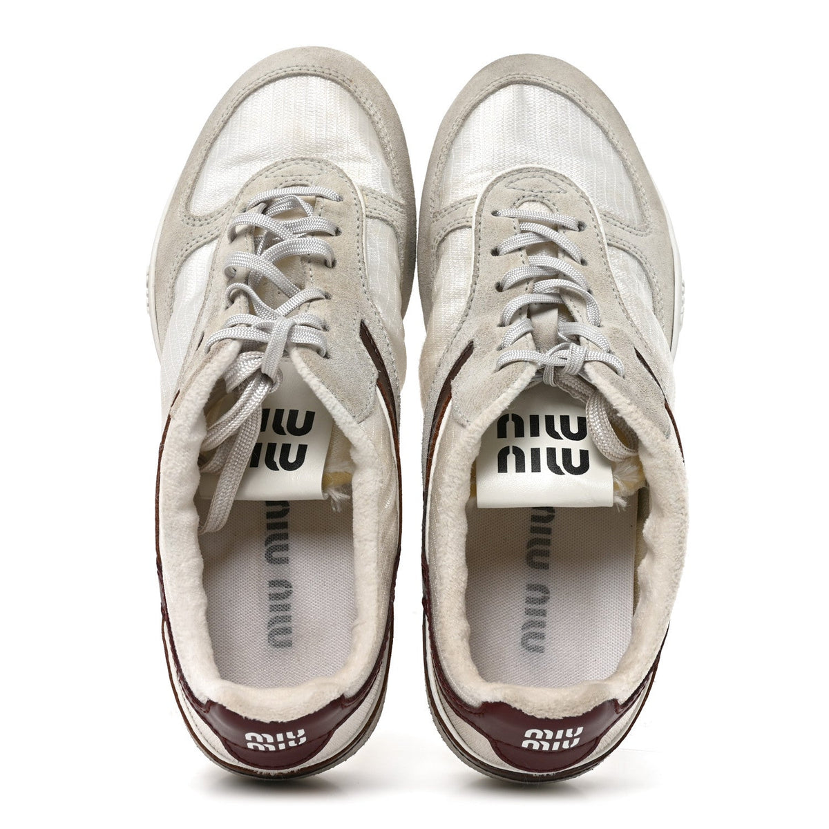 Miu Miu Technical Fabric Suede Women's Gymnasium Sneakers 38 White Burgundy