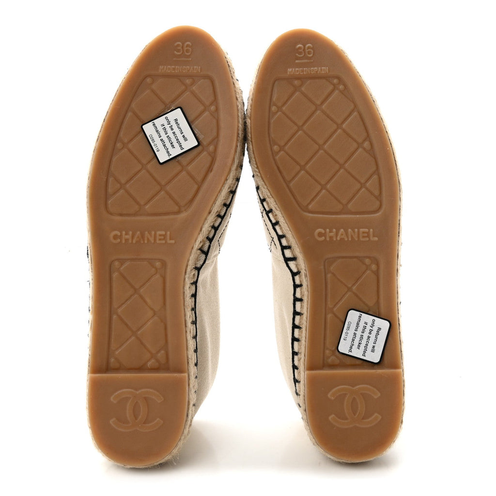 Chanel Fabric Women's Biarritz CC Espadrilles 36 Beige Black