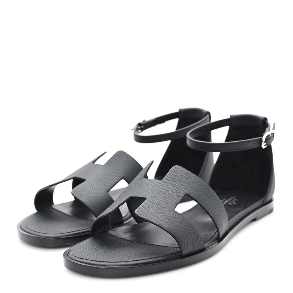 Hermes Epsom Calfskin Women's Santorini Sandals 38 Black