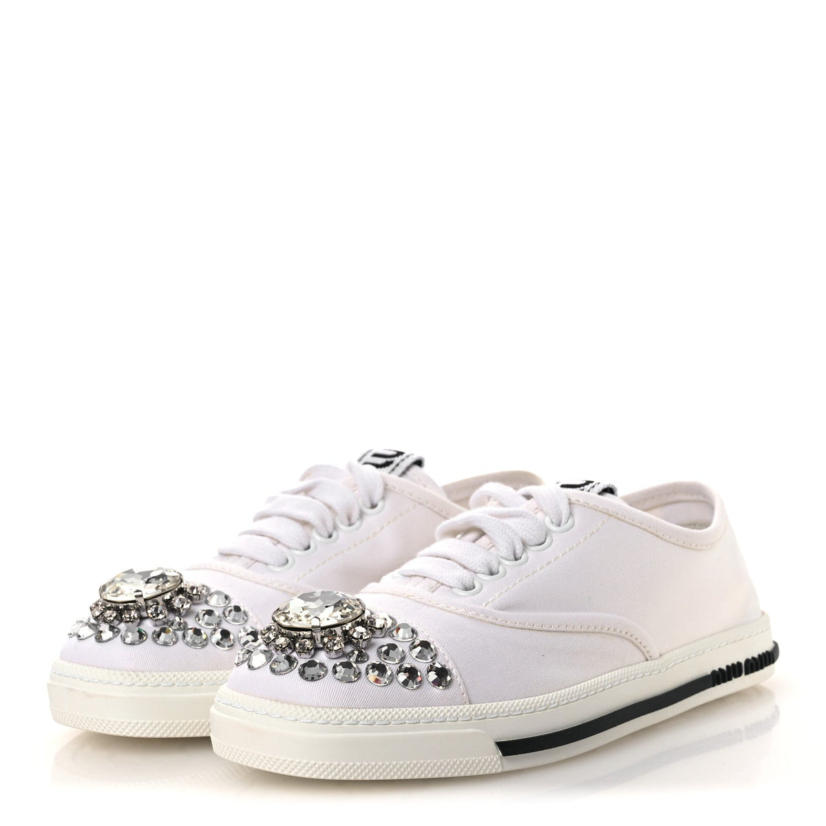 Miu Miu Gabardine Women's Crystal Low Sneakers 35 Bianco
