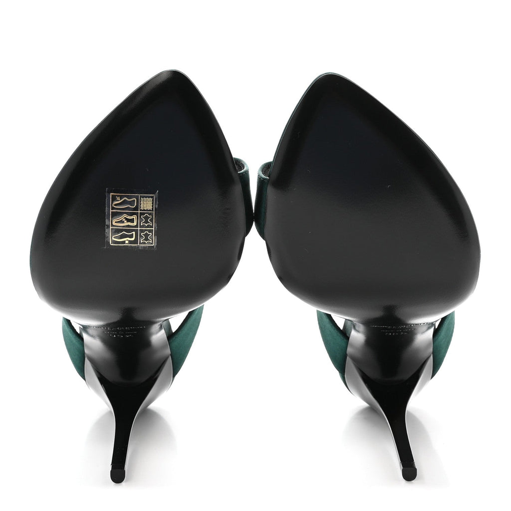 Saint Laurent Crepe Satin Women's Martha Mule 110 Sandals 35.5 Dorian Green
