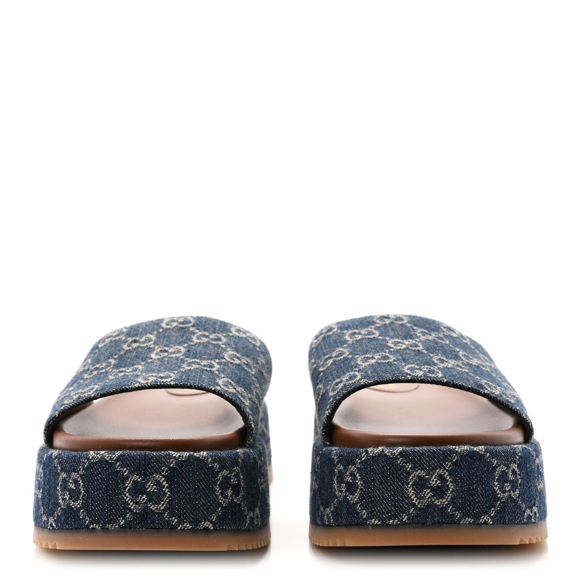 Gucci Denim Women's GG Monogram Angelina Platform Slide Sandals 40.5 Blue Tea