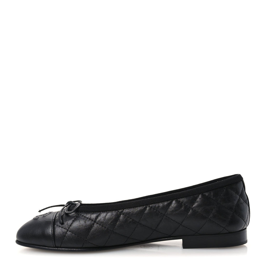 Chanel Quilted CC Cap Toe Women's Ballerina Flats Dark Brown