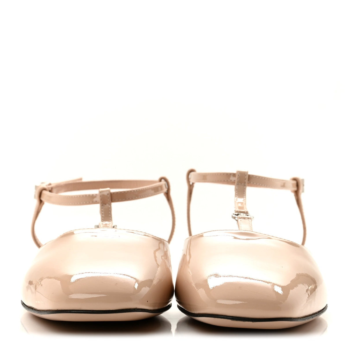 Gucci Patent Calfskin Women's Charlotte Petite GG Slingback Flats 36.5 Beige