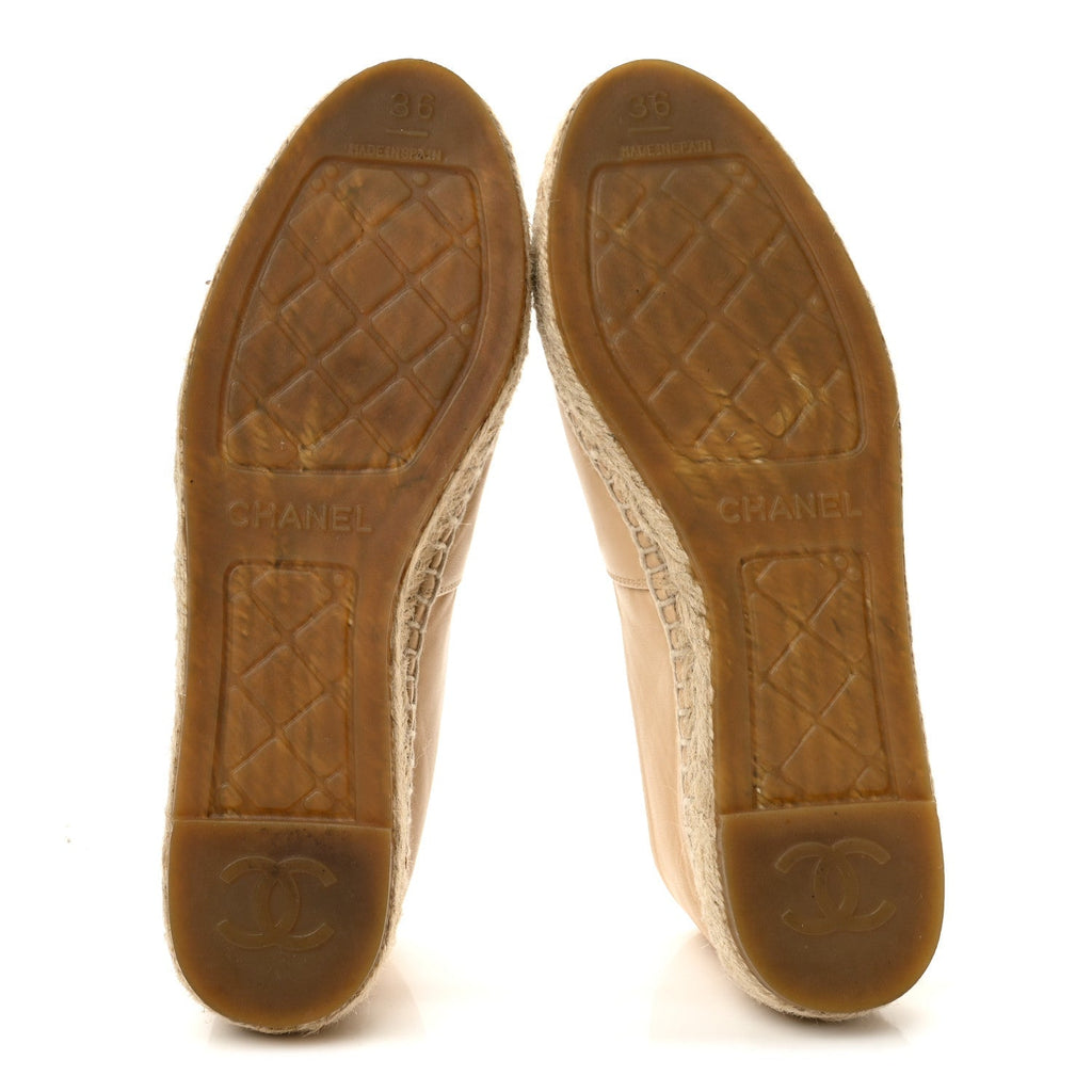 Chanel Lambskin Women's CC Espadrilles 36 Beige Black