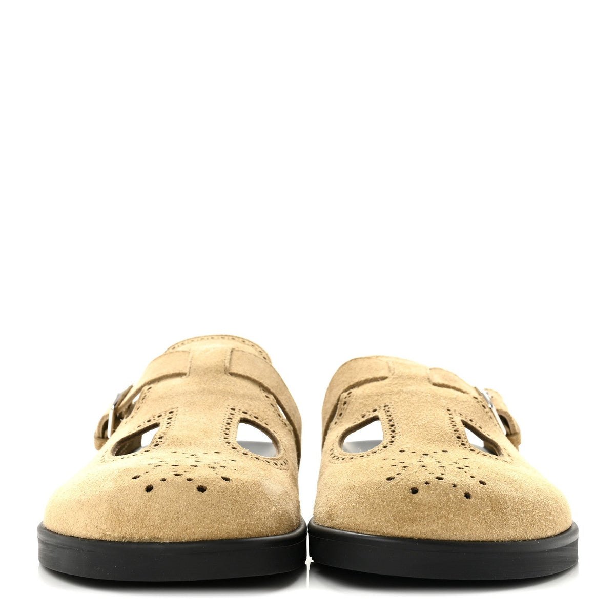 Hermes Suede Calfskin Monk Women's Mules Beige Albatre