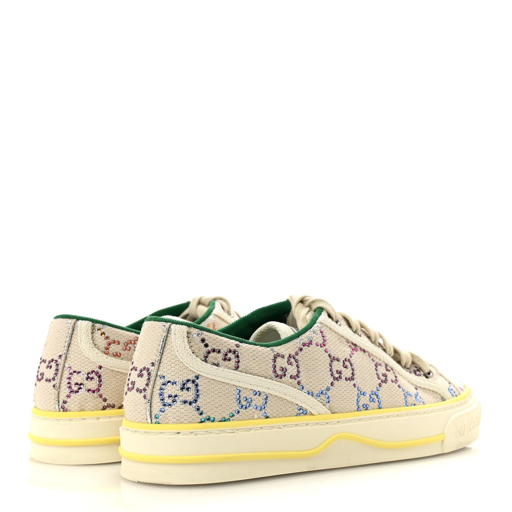 Gucci Canvas Lame Crystal Women's 1977 Tennis Sneakers 36 Gardenia Silver Mystic White