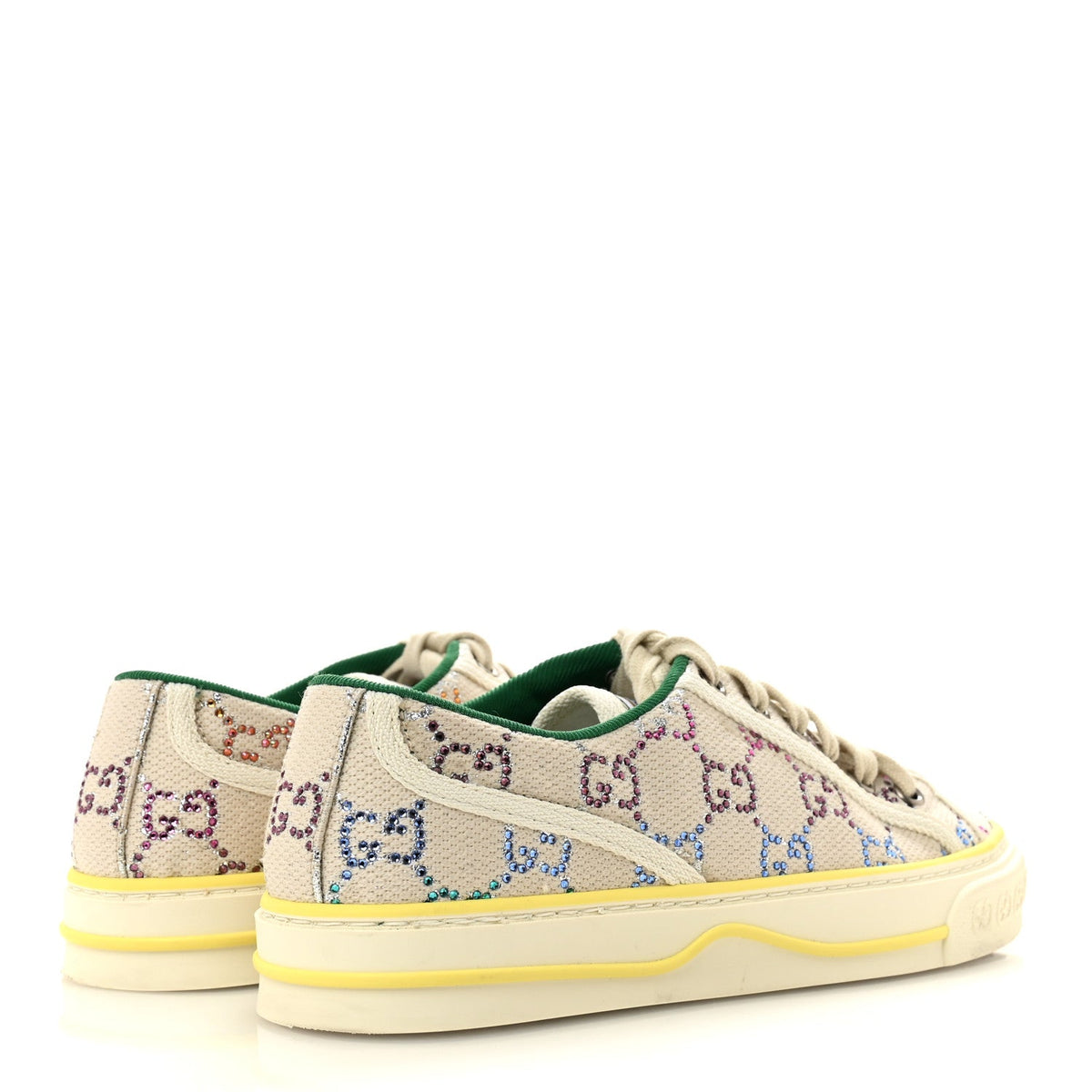 Gucci Canvas Lame Crystal Women's 1977 Tennis Sneakers 36 Gardenia Silver Mystic White