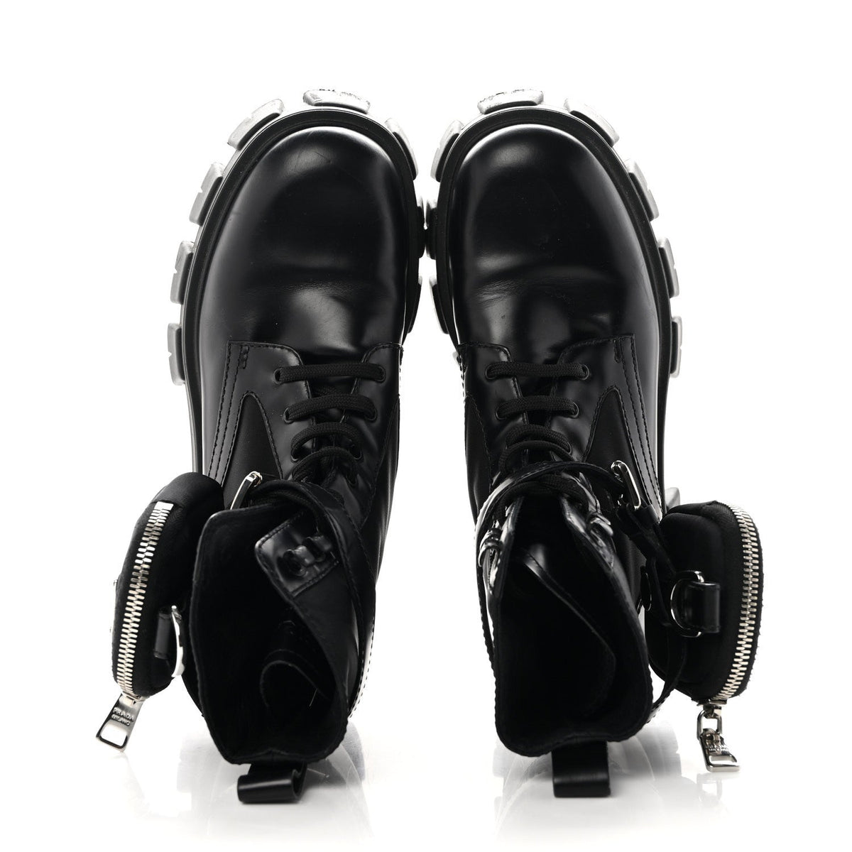Prada Spazzolato Calfskin Nylon Women's Monolith Pouch Boots 38 Black