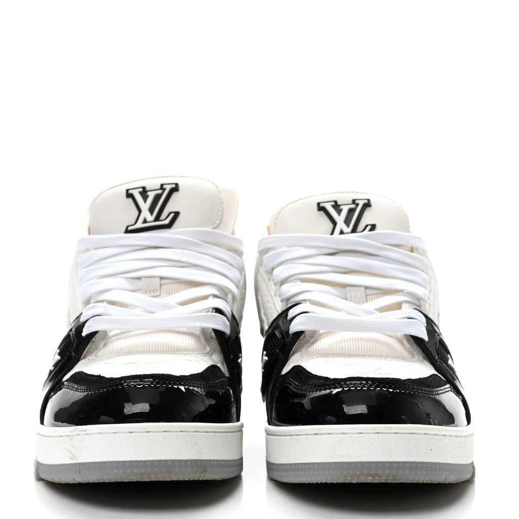 Louis Vuitton Calfskin Patent Men's LV Trainer Sneakers 9 White Black
