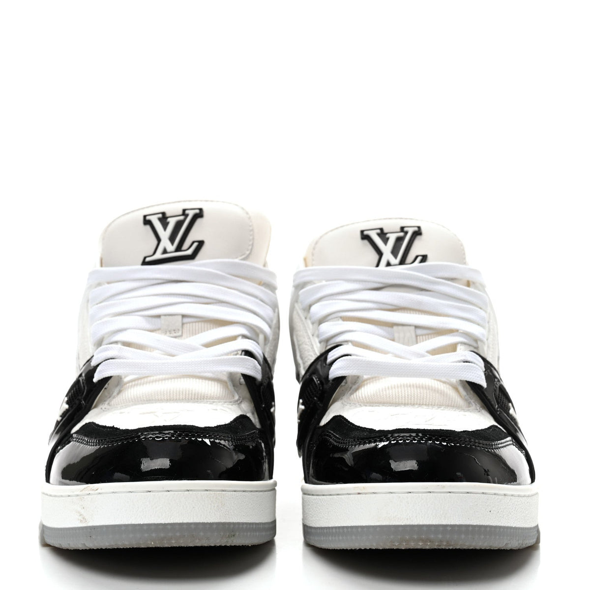 Louis Vuitton Calfskin Patent Men's LV Trainer Sneakers 9 White Black