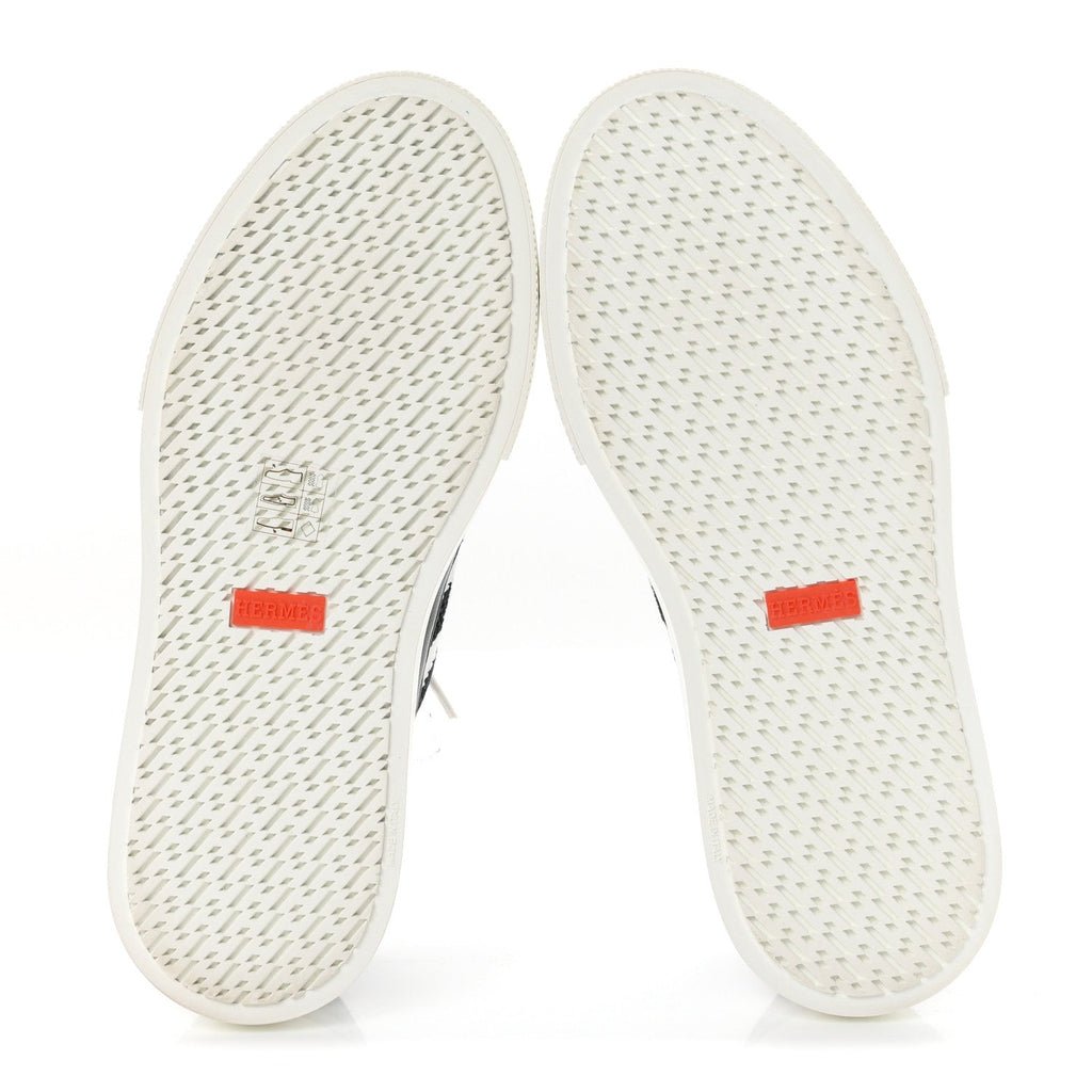 Hermes Knit Fabric Calfskin Women's Deep Sneakers 36.5 Black White