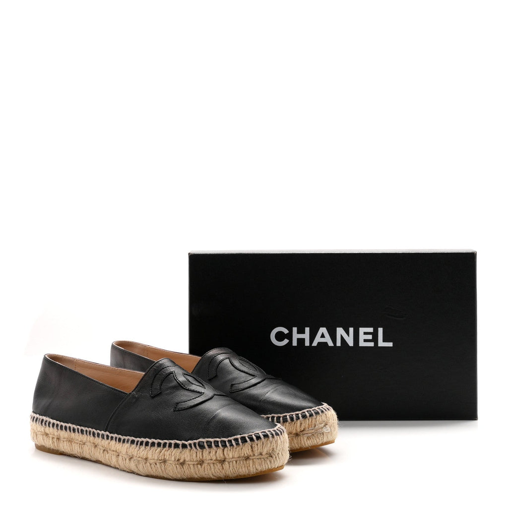 Chanel Lambskin CC Women's Espadrilles 38 Black
