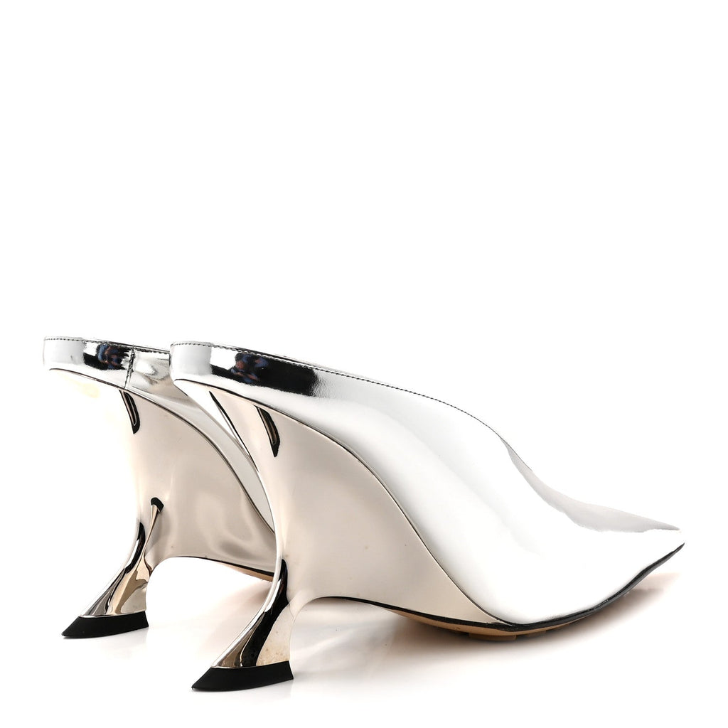 Bottega Veneta Laminated Calfskin Women's Rocket Mule Pumps 37.5 Silver