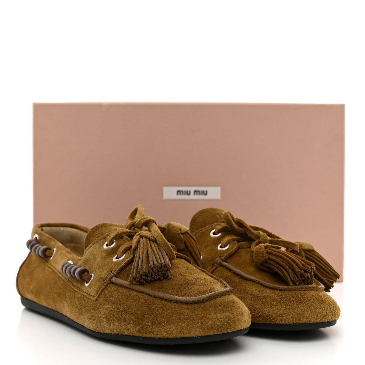 Miu Miu Suede Women's Tassel Loafers 36 Olive Green