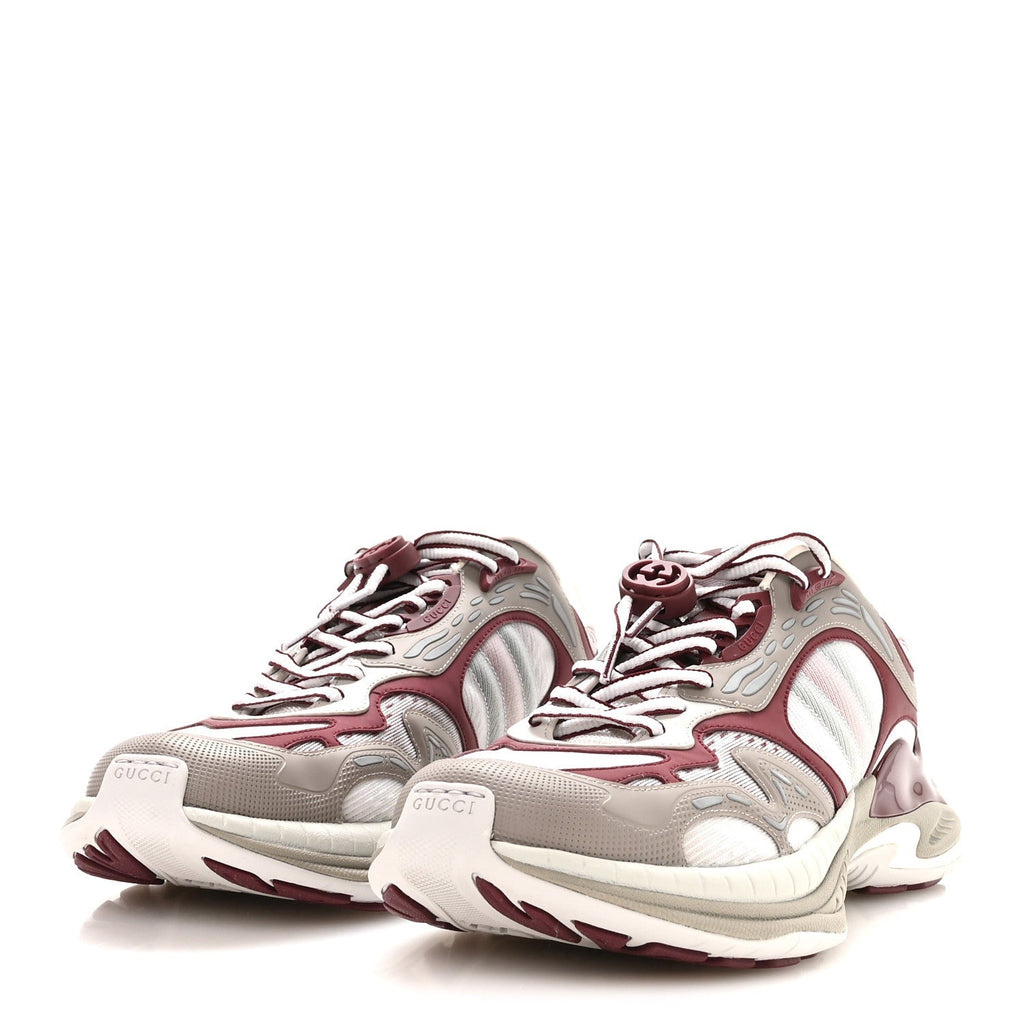 Gucci Calfskin Mesh Women's 2.0 Sneakers 9 Gray Rosso Ancora