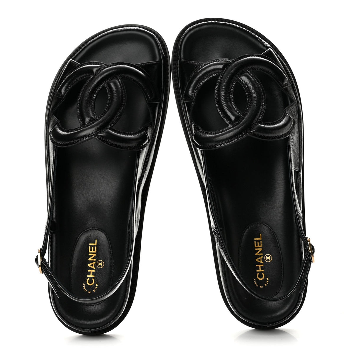 Chanel Lambskin CC Cut Out Women's Dad Sandals 40 Black