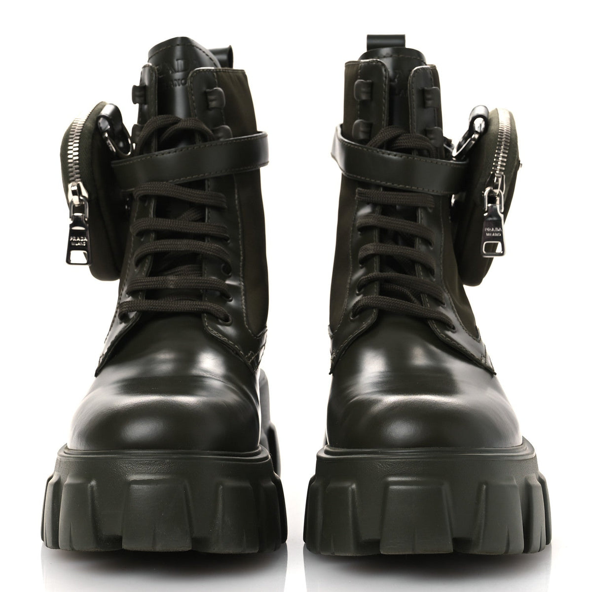 Prada Spazzolato Rois Re-Nylon Women's Monolith Boots 40 Militare