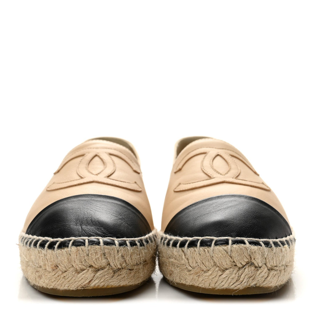 Chanel Lambskin Women's CC Espadrilles 36 Beige Black