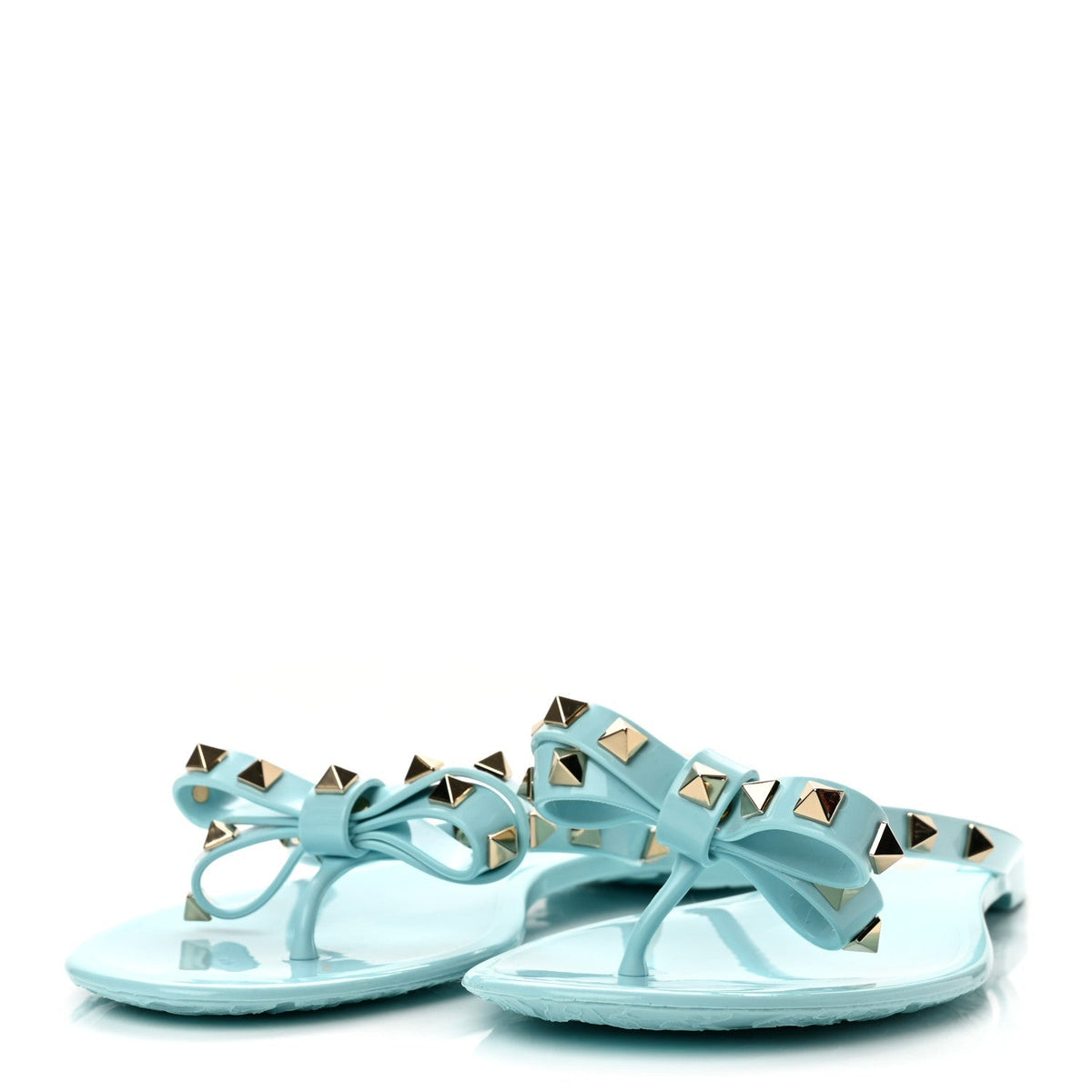 Valentino Garavani PVC Women's Jelly Rockstud Bow Thong Sandals 40 Light Blue