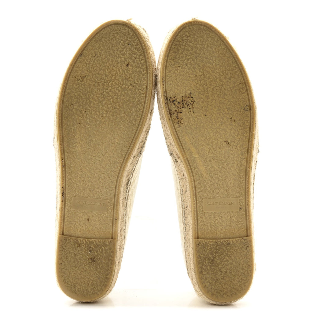 Saint Laurent Metallic Lambskin Women's Monogram Espadrilles 38 Platino