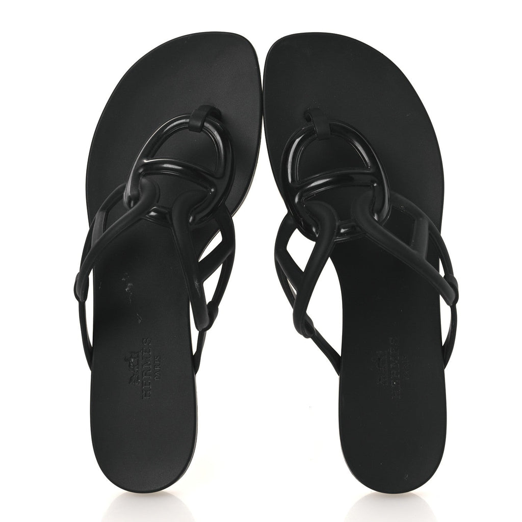 Hermes Rubber Women's Egerie Sandals 36 Black