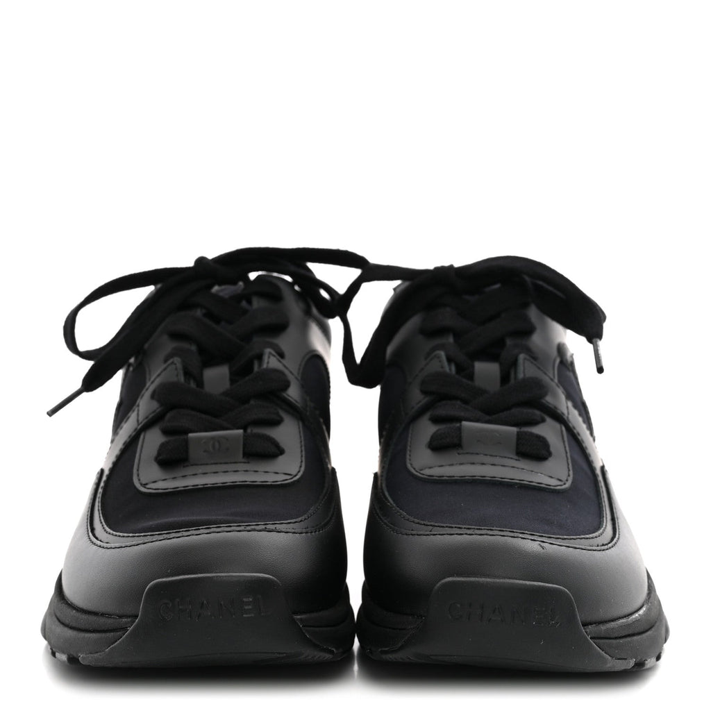 Chanel Lambskin Fabric Women's CC Sneakers 37.5 Black