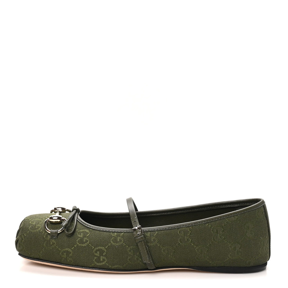 Gucci GG Canvas Women's Monogram Horsebit Bow Ballet Flats 39 Green