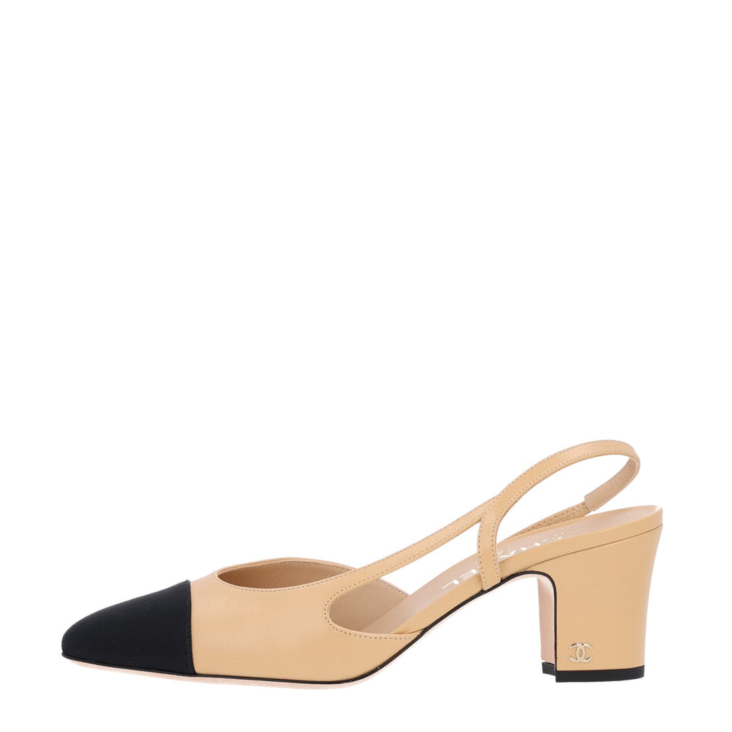Chanel Goatskin Grosgrain Cap Toe CC Slingback Women's Pumps