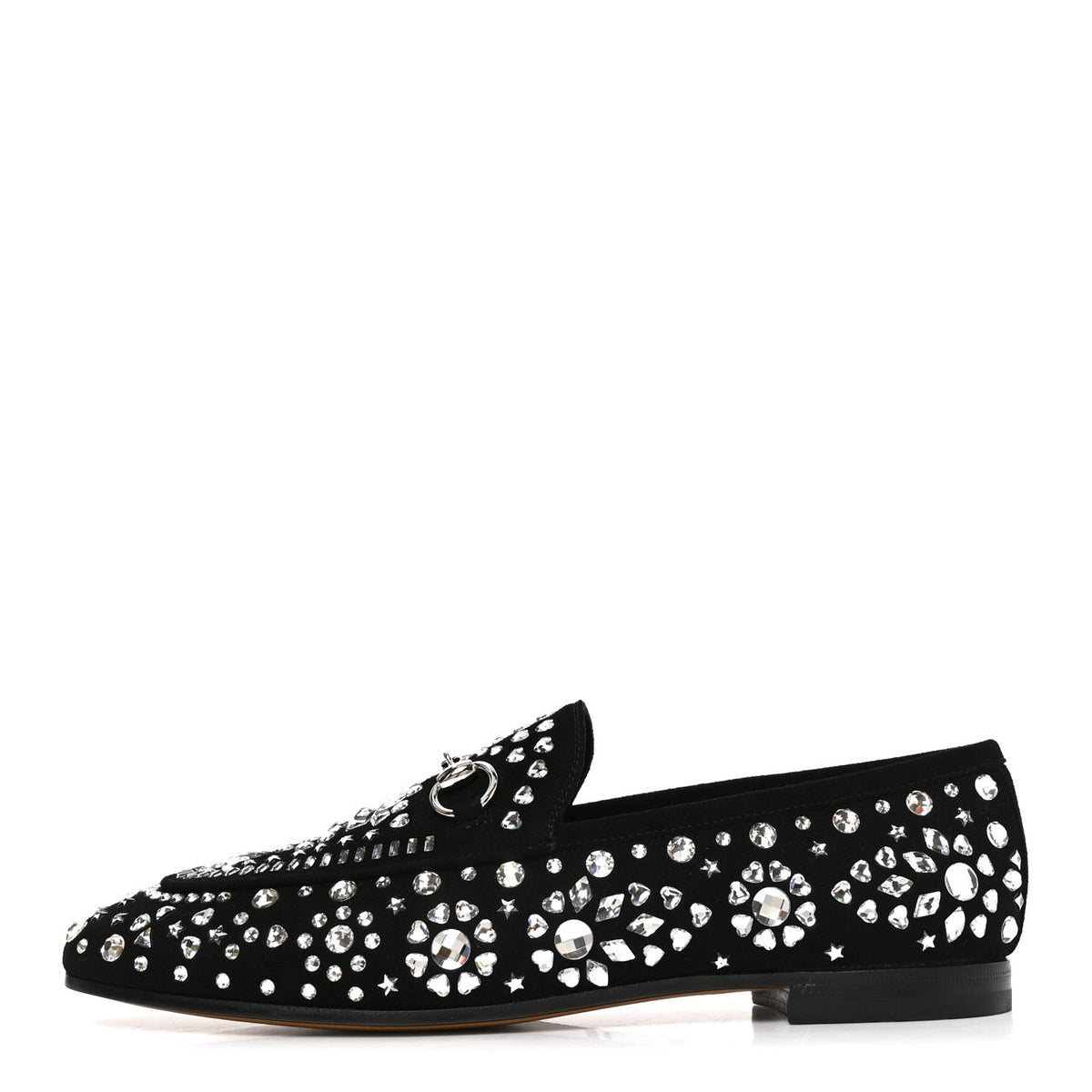 Gucci Suede Velvet Women's Crystal GG Jordaan Loafers 37.5 Black