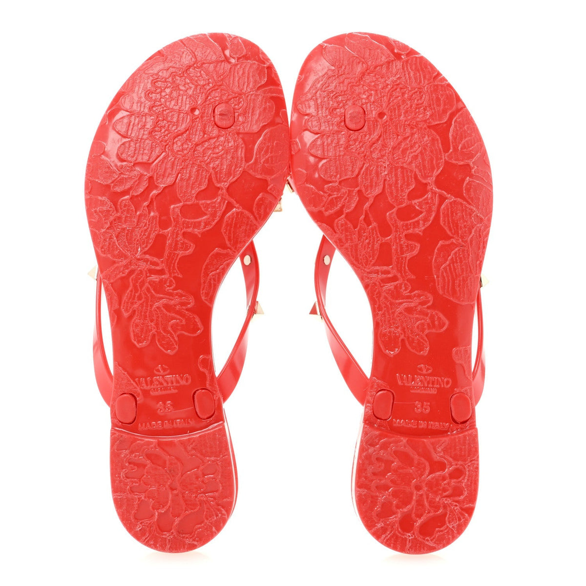 Valentino Garavani PVC Jelly Women's Rockstud Bow Thong Sandals 35 Rosso