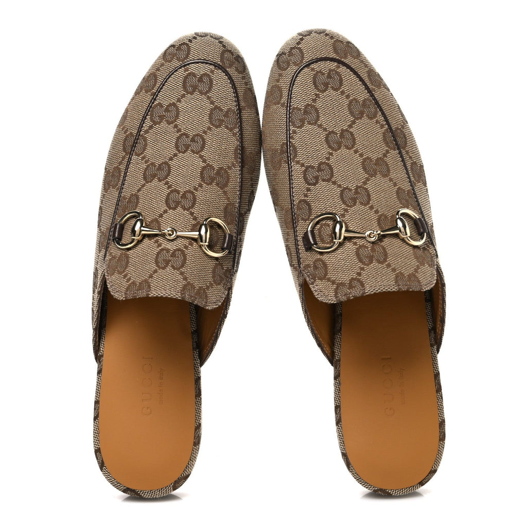 Gucci Canvas Women's Princetown Slippers 35 Beige Ebony New Acero