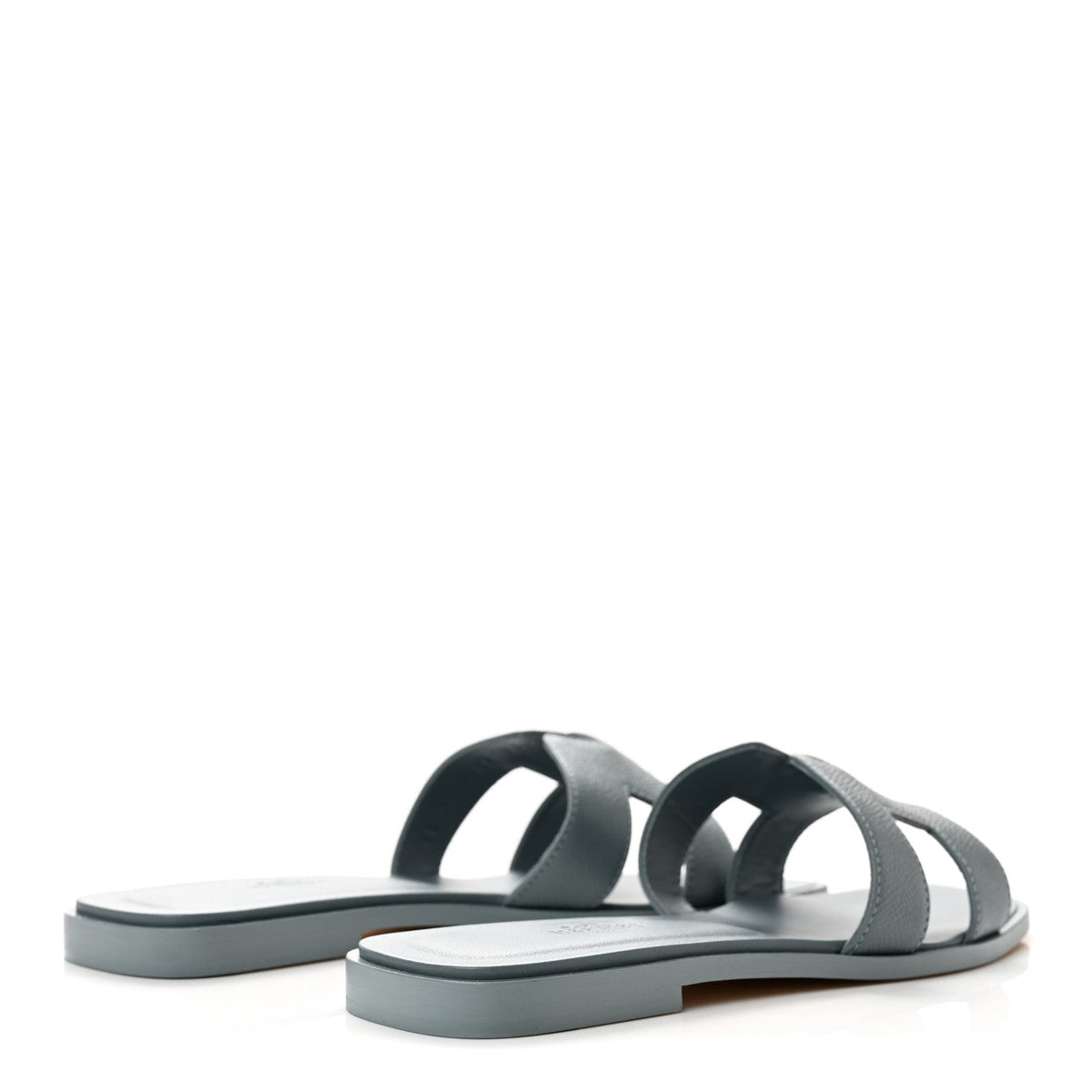 Hermes Epsom Calfskin Women's Oran Sandals 37.5 Gris Antarctique