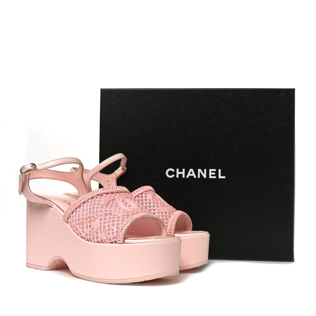 Chanel Fabric Calfskin CC Women's Platform Sandals