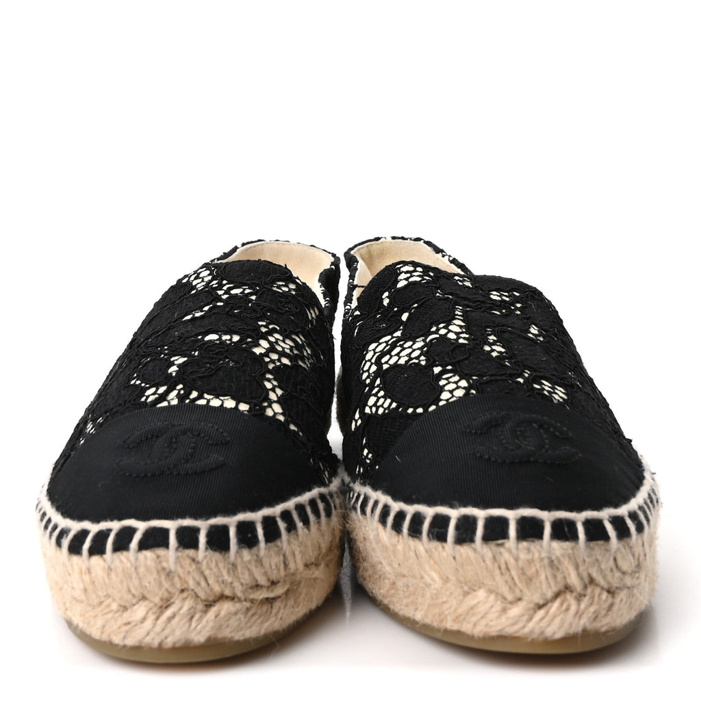 Chanel Lace Women's CC Espadrilles Flats 36 Black