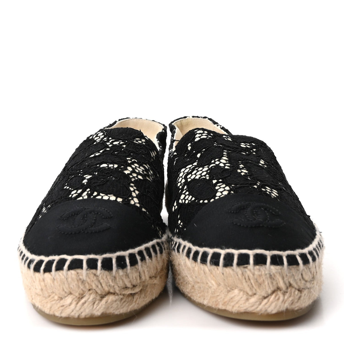 Chanel Lace Women's CC Espadrilles Flats 36 Black