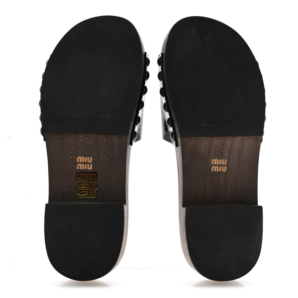 Miu Miu Patent Women's Logo Slide Clogs 36 Black