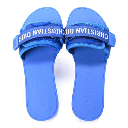 Christian Dior Technical Stretch Fabric Women's Dio(r)evolution Slide Sandals 35 Blue Fluo